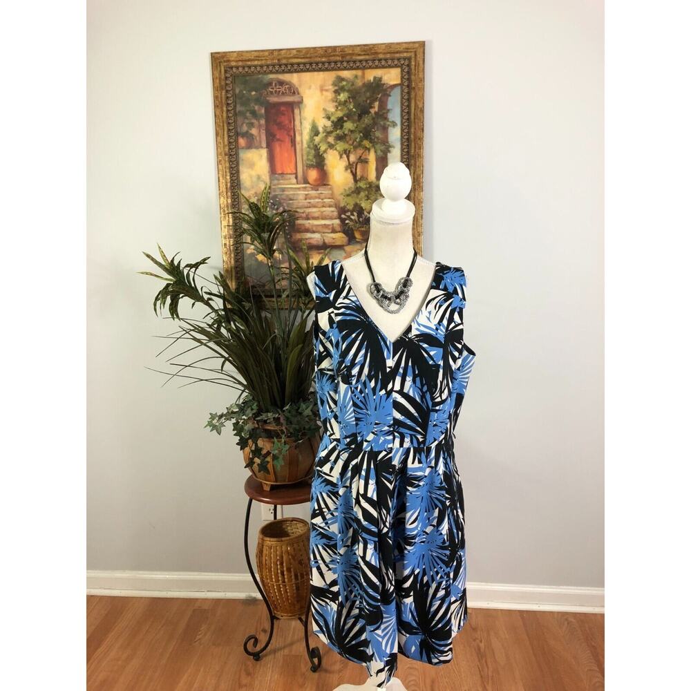 Julian Taylor Sheath Pleated Skirt Dress‎ Women 14 Tropical Leaf Print Back Zip